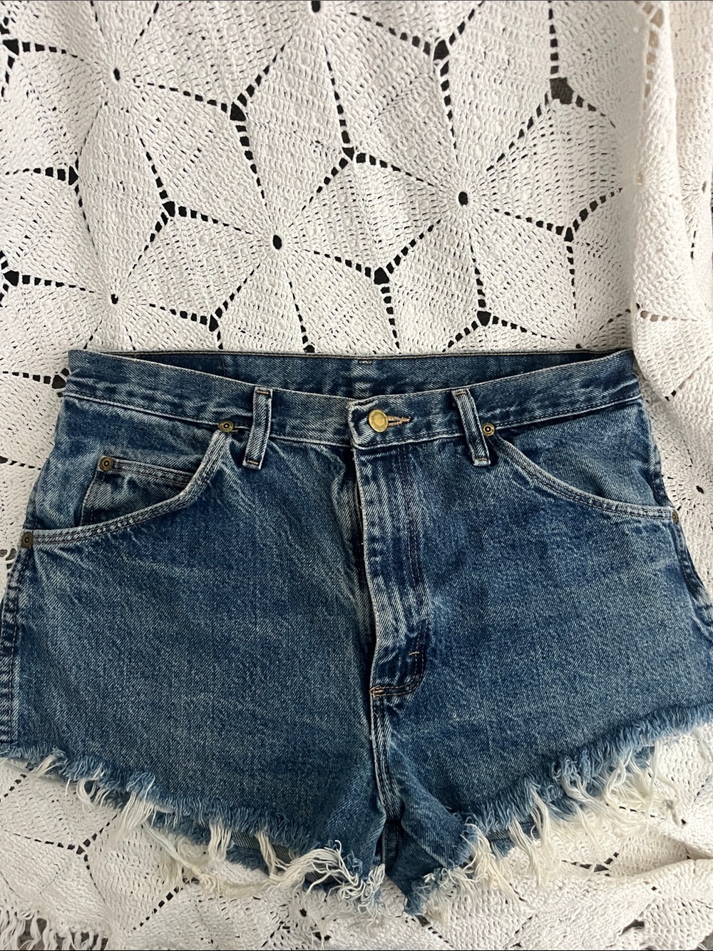 Classic High-Rise Denim Cutoff Shorts - Blue